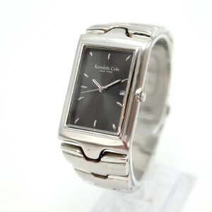 Kenneth Cole Silver Tone Tank Watch 26mm Gray Date Dial KC3243 w New Battery